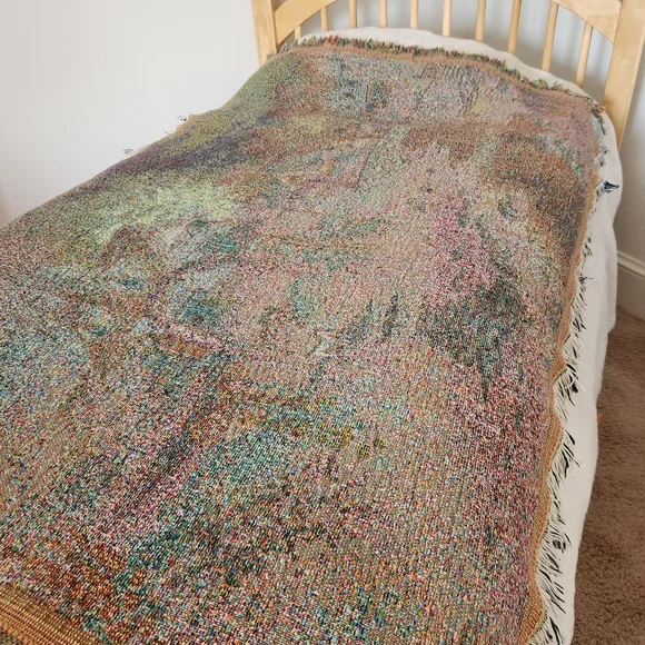 THOMAS KINKADE Painter Of Light Tapestry Cottage Made USA Fringe Cotton 40 x 60 - Picture 7 of 9